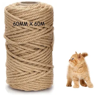 DXRPO 60m Sisalseil für Kratzbaum 6mm, Sisalseil Natur Sisal Seil für Katzen, Kratzseil, Katzenzubehör, Haushalt, Garten, DIY, Dekoration