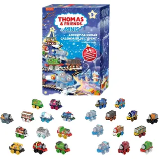 Thomas & seine Freunde MINIS Adventskalender 2024, Weihnachtsgeschenk, 24 Miniatur-Spielzeugloks und -fahrzeuge für Kinder ab 3 Jahren, HWB49