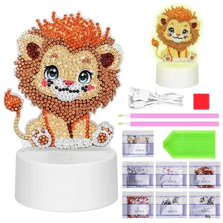 Zoyomax Diamond Painting Nachtlicht, Geschenke für Erwachsene, 3D Kreative Diamond Painting Lampe Löwe, Weihnachts Geburtstags Geschenk
