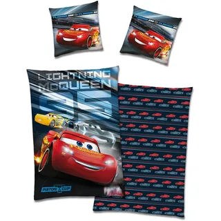 Familando Disney Cars Bettwäsche für Jungen · Warme Fleece Kinderbettwäsche 135x200 80x80 cm · extra weiche Kuschel-Bettwäsche · Winterbettwäsche mit Auto Motiv Lightning McQueen