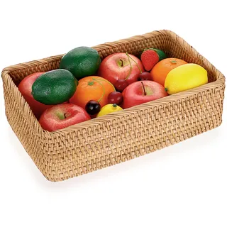 IGNPION Rechteckiger Rattan-Obstkorb, Weidenkorb, Lebensmitteltablett, Aufbewahrungshalter, Zuhause, Badezimmer, Küche, Aufbewahrungskorb