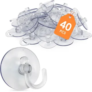 Spetebo Saugnapf mit Haken für Lichterketten und Lichtervorhang - 40 Stück - Kunststoff Halterungen für Weihnachts Deko am Fenster - Befestigung von Lichternetz Lichtschlauch 40er Set