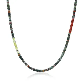 COAI Geschenkideen Herren Heishi Halskette Bohemian Stammes Kette aus Indischem Achat Rotem Jaspis Australischer Jade 50cm
