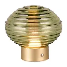 LED-Akku-Tischlampe Earl, messing/grün, Höhe 14,5 cm, Glas
