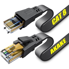 Akake Cat 8 Ethernet-Kabel, 7.5M Hochleistungs-Hochgeschwindigkeits-Flach-Internet-Netzwerkkabel, Professionelles LAN-Kabel, Abgeschirmt in der Wand, Indoor & Outdoor