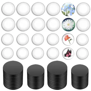 48 Pcs Fotomagnete Selbst Gestalten Glas Magnete Selbstklebend Kühlschrankmagnet Foto Transparent Rund Glasnuggets Klar Runde Scheibe Magnete für DIY Kühlschrank Wand Weihnachten -30mm 25mm