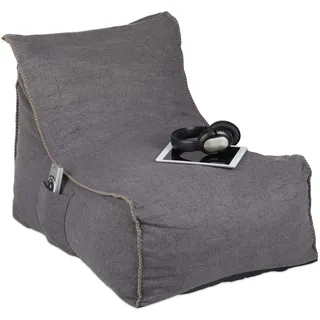Relaxdays Sitzsack mit Lehne, XXL Bodenkissen Erwachsene, weich, Indoor, Schaumstoff Füllung, Riesensitzsack, grau