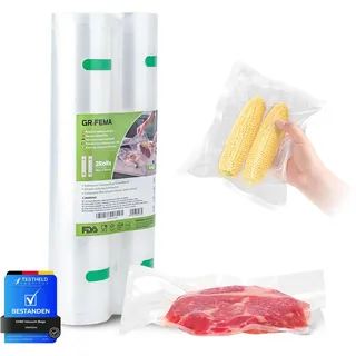 GRIFEMA GH82, Vakuumrollen 2 Rollen 28x600 cm Vakuumierfolie, Profi Vakuumbeutel für alle Vakuumierer, Wiederverwendbar, BPA-frei