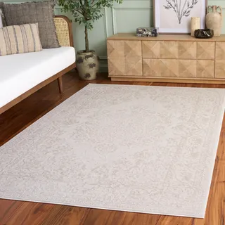 SAFAVIEH Zeitgenössische Teppich für Wohnzimmer, Esszimmer, Schlafzimmer - Reflection Collection, Kurzer Flor, Creme und Elfenbein, 160 x 160 cm