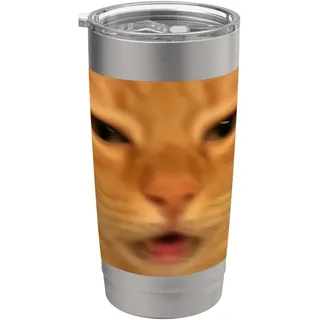Lustiges orangefarbenes Katzengesicht Meme Humor verschwommenes Foto Doppelwandiger Edelstahl-Thermobecher
