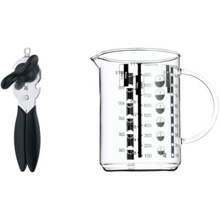 WMF Dosenöffner mit Kapselheber 20 cm, Kunststoff, Cromargan Edelstahl spülmaschinengeeignet & Gourmet Glas Messbecher 1,0l, hitzebeständiges Glas, Skalierung für Liter, Milliliter, Tassen und Gramm