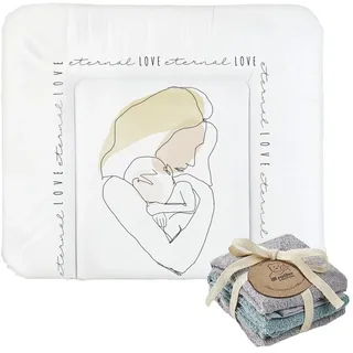 Wickelauflage Breit, Line-Art Eternal Love + Rotho Babydesign Waschtücher 3er Set