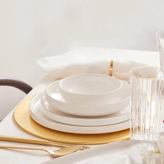 59-teiliges Porzellan-Tafelservice für 12 Personen - Elegantes Service-Set für festliche Anlässe - Weiß