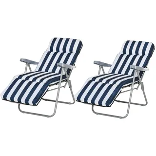 Outsunny Sonnenliege, 5 Positionen Auflage, Stahl, Polyester, Schaumstoff, Blau , Kunststoff , 60x102x75 cm , Gartenmöbel, Gartenliegen