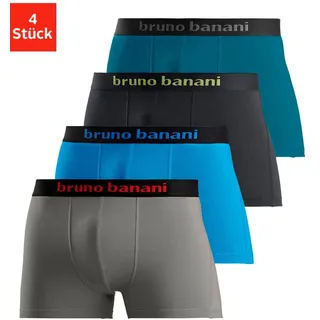 Boxer BRUNO BANANI "Boxershorts für Herren", Herren, Gr. L, 4 Stk., bunt (grau, türkis, schwarz, petrol), Jersey, Obermaterial: 95% Baumwolle, 5% Elasthan, unifarben, körpernah, Unterhosen Boxer, mit farbigen Marken-Schriftzug am Bündchen, Topseller