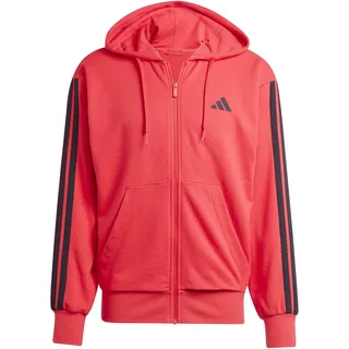 adidas Men's Essential Three Stripes French Terry Fullzip Hoodie, Pure Ruby/Black, M