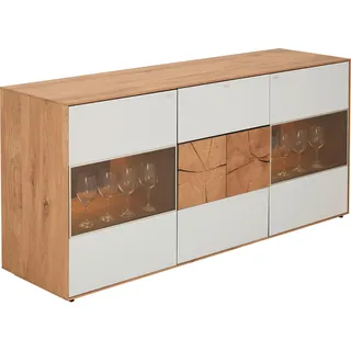 Valnatura Sideboard , Weiß, Eichefarben , Holz, Glas , Kerneiche , vollmassiv , 2 Fächer , 1 Schublade(n) Schubladen , 175x80.5x49 cm , Goldenes M, Made in Germany , erweiterbar, Typenauswahl, Beimöbel erhältlich, stehend , Holzmöbel, Kommoden Holz, Sideboards Holz