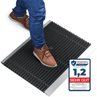 Fußmatte außen alu mit Bürsten schwarz, Schmutzfangmatte 50 x 80 cm, Fußmatte Aussenbereich, Aluminium Türmatte außen, Fußabtreter außen, Schuhabstreifer Hauseingang, Bürstenmatte Outdoor, Abtreter