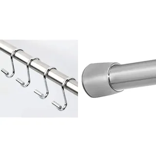 iDesign 76750EU T-Bar Duschvorhanghaken, 12 Stück, Chrom & Duschvorhangstange, extra Kurze Teleskopstange aus Edelstahl, ausziehbare Duschvorhangstange ohne Bohren, mattsilberfarben
