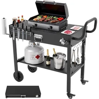 Grillwagen - Grilltisch/Servierwagen - Klappbar - Tischplatte 78,7 x 43,2 cm - Rollen - Magnetische Werkzeugablage - Küchenrollenhalter - Outdoor