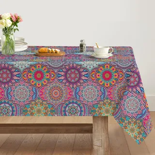 Artoid Mode Boho Vintage Geometrie Marokkanisch Mandala Tischdecke 140x220 cm, Fleckschutz Tischwäsche Küche Dekoration Urlaub Party Dekor