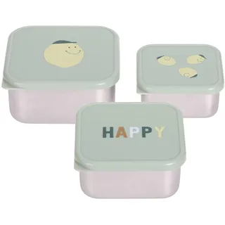 Lässig Snackbox Kinder 3er Set Edelstahl Brotdose/Snackbox Stainless Steel Happy Fruits Lemon