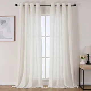 Joydeco Leinen Vorhänge Halbtransparent Wohnzimmer mit Ösen Gardinen Stores Leinenoptik Vorhang Modern Boho Ösenvorhang Ösenschal 2er Set 145x132cm (HxB) Cremeweiß Curtains für Schlafzimmer