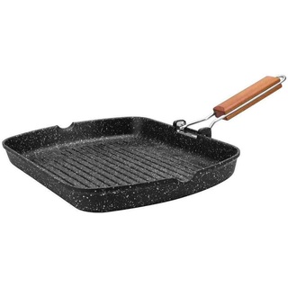 Kamberg – 0008016 – Grillpfanne 34 נ24 cm – Abnehmbarer Holzgriff – Aluminiumguss – Beschichtung in Steinoptik – Für alle Herdarten, auch Induktion – PFOA‐frei, Grau