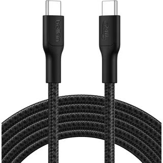 Belkin Eco Geflochtenes USB-C auf USB-C Kabel, 3 m, 240 W, biegsames, flexibles Schnellladekabel, Ladekabel USBC für iPhone17/16/15, Galaxy S25, Pixel 9, MacBook, iPad Pro und mehr – Schwarz, USB 2.0
