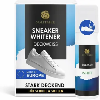 Solitaire Sneaker White, Farbauffrischung, Sneaker Whitener, abdeckende Schuhfarbe für weiße Schuhe für Glattleder, Kunstleder und Textilien, mit Auftragsschwamm kaschiert Flecken, 75 ml, Made in EU