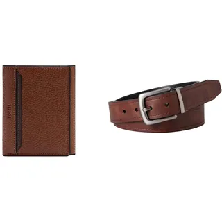 Fossil Herren Huntington Braunes Leder Portemonnaie und Parker Gürtel, Set