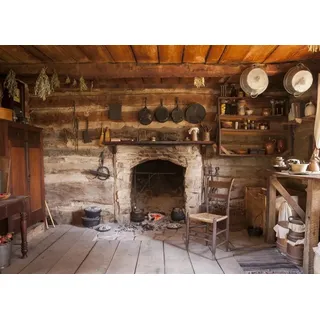 BELECO 2.5x1.8m Rustikaler Küchenhintergrundstoff, Western, altes Holzhaus, Küche, Innenhintergrund, ländlicher Bauernhauskamin, Kochutensilien, Kochhintergrund, Foto-Requisiten