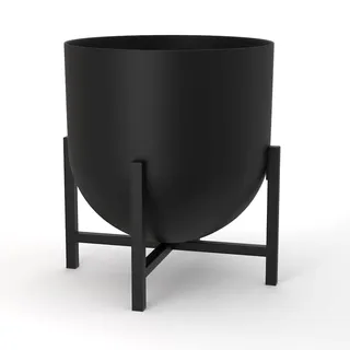 Olly & Rose Blumentopf mit Pflanzenständer – Metall-Pflanztöpfe für den Innenbereich, 22 cm, großer Blumentopf (schwarz)