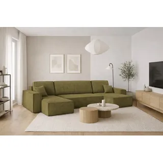 kaiser möbel Ecksofa mit schlaffunktion und bettkasten, Sofa U-form, Couch U-form Best Dicker Cord Poso Olive - Olive