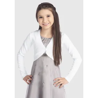 Bolero KIDSWORLD "Strick-Bolerojacke", Mädchen, Gr. 140/146, weiß, Feinstrick, Obermaterial: 100% Baumwolle, unifarben, schmal kurz, V-Ausschnitt, Strickkante, Strickjacken Bolero, aus weichem Feinstrick, Topseller
