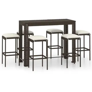 vidaXL 7-tlg. Gartenbar-Set mit Kissen Poly Rattan Braun - Braun