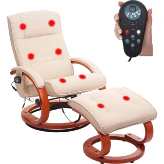 Massage-Fernsehsessel Pescatori II, Relaxsessel Massagesessel, Massagefunktion weiß-creme