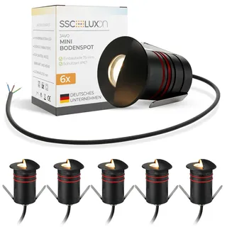 SSC-LUXon JAVO 6er Set Boden Einbaustrahler Aussenbereich IP67 warmweißes Licht Ø 47mm - Wegleuchte 230V mit seitlichem Licht