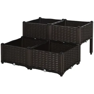 Outsunny Hochbeet Kunststoff 40 x 40 x 44 cm Braun