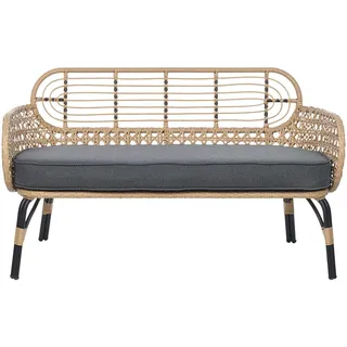 Beliani Gartensofa 2-Sitzer Rattan natürlich 122 cm Auflage graphitgrau Pratello , Kunststoff , 122x79x59 cm , Gartenmöbel, Loungemöbel, Gartensofas & Loungesofas