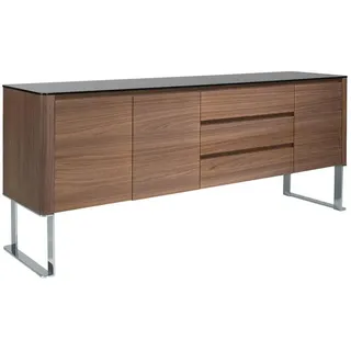Angel Cerda Sideboard Sideboard Nussbaum, verchromter Stahl und schwarze Glasplatte 200/50/81 cm , Walnussfarben, Schwarz , Holz, Metall , 200x81x50 cm , Kleinmöbel, Kommoden, Sideboards