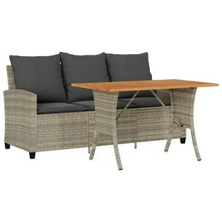 vidaXL Gartensofa 3-Sitzer mit Kissen & Tisch Hellgrau Poly Rattan