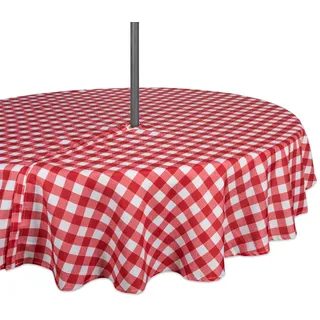 DII Red Check Outdoor Table Top Collection Schmutzabweisend und wasserfest, Polyester, 60" (Round)