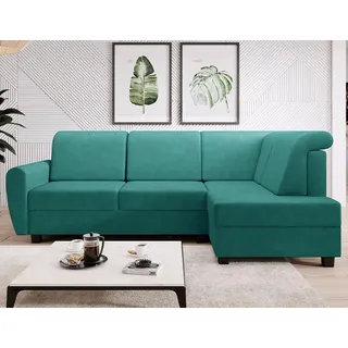 Easy4You Ecksofa MILO L-Form Türkis – 235x90x157 cm - Schlafsofa mit Bettkasten und Schlaffunktion - Eckcouch mit Stauraum – Rechts – Stoff Soro 86 - Türkis
