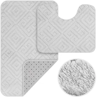HOMELUX 2-teiliges Badematten-Set, rutschfeste Badvorleger | 60 x 100 cm Badteppich + 60 x 50 cm WC-Vorleger mit Ausschnitt, weiche flauschige Badezimmerteppiche, Silbergrau, 2BF