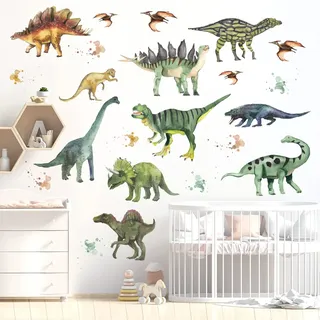 WandSticker4U®- [Aquafarben] 22 tlg. Wandtattoo DINOSAURIER Kinderzimmer I Wandsticker Dino Kinder Dschungel Tiere Safari Babyzimmer I Wandtattoo Dino Kinderzimmer Deko Junge Mädchen
