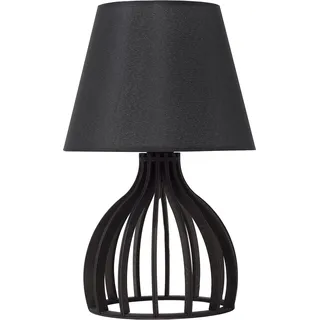 BELIANI Tischlampe Schwarz Holz 36 cm Stoffschirm Lampenfuß in Gitteroptik Kabel mit Schalter Landhausstil - Schwarz