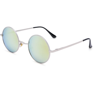 Pro Acme Sonnenbrille Herren Rund Polarisierte Sonnenbrille Retro für Männer Frauen (Silber Rahmen | Gold Gespiegelte Linse)