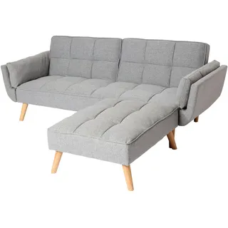 Mendler Schlafsofa HWC-K18 mit Ottomane, Couch Sofa Gästebett, Schlaffunktion 218x175cm ~ Stoff/Textil hellgrau