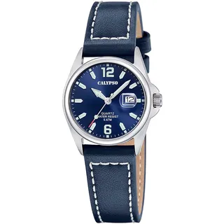 Quarzuhr CALYPSO WATCHES "Basic", blau (dunkelblau), Armbanduhren, Damen, Quarzuhr, Armbanduhr, Damenuhr, Lederarmband, analog, Tag